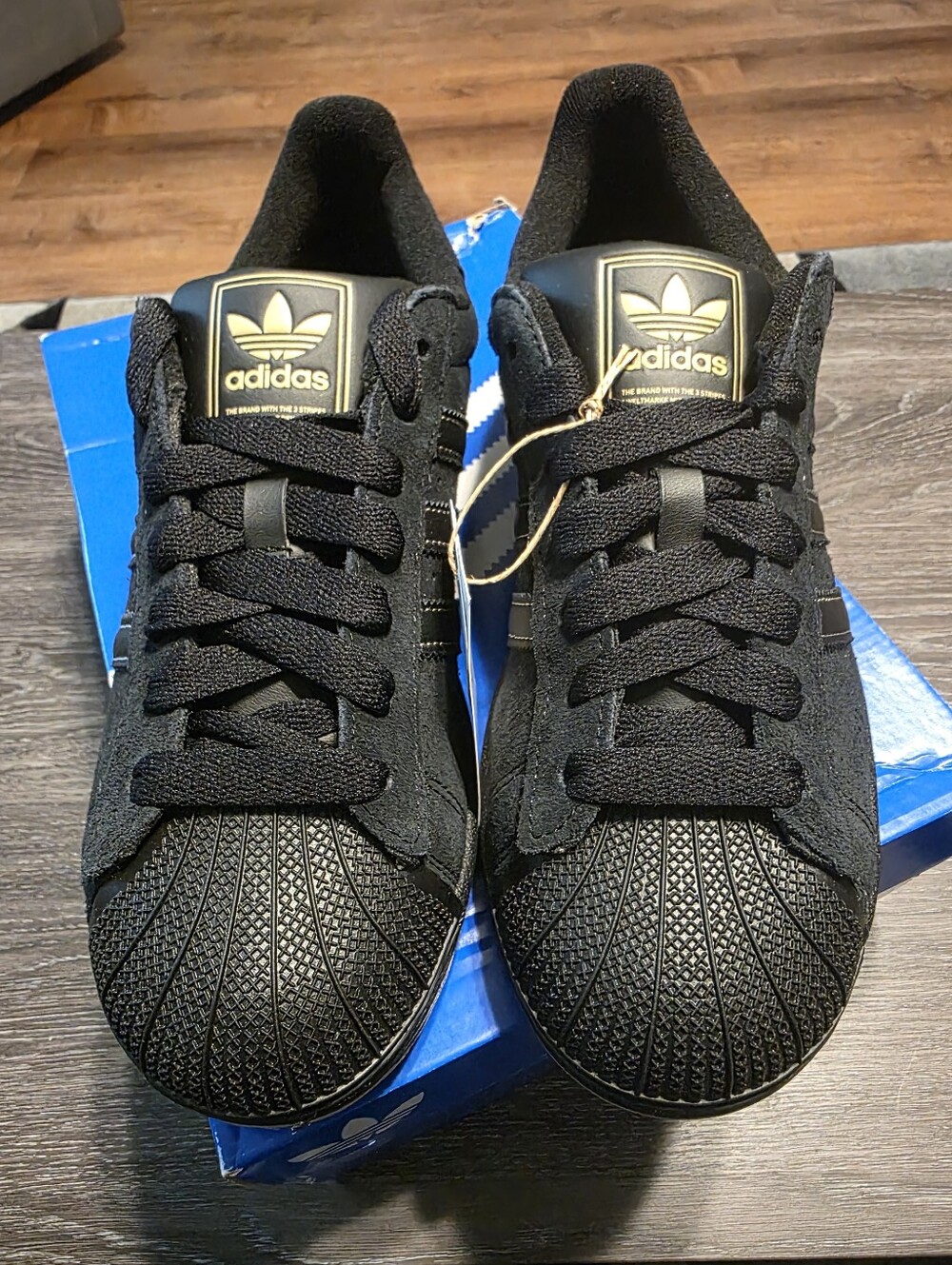 Adidas Superstar 2 Black Suede Low-Top Sneakers with Gold Logo - Picture 3 of 9